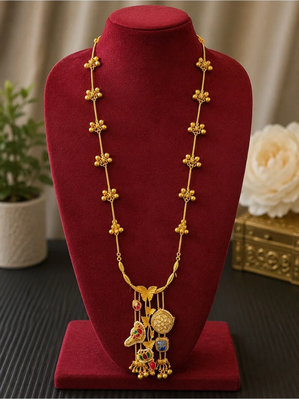 Gold-Tone Floral Bead Pendant Necklace - Women Jewelry